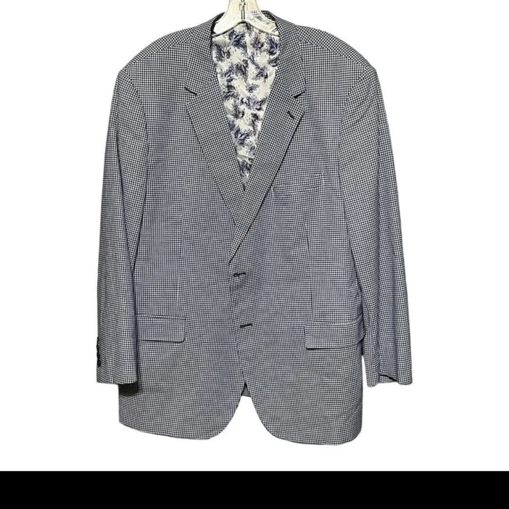 Alan Flusser Blue Gingham Blazer 48R Floral Lining Single-Breasted Sport Coat